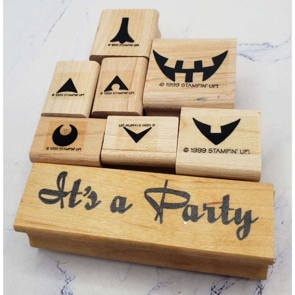 Stampin Up Lot of 8 Halloween Party Shapes and Saying Rubber Stamps